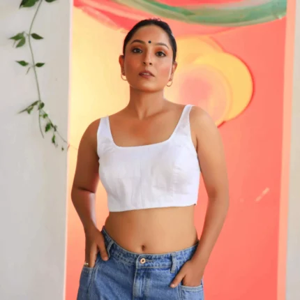 Cholii Day to Day - White Colour Cotton Sleeveless Blouse