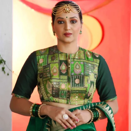 Cholii Green Chillies - Pure Katan Silk Body And Pure Cotton Silk Half Sleeve