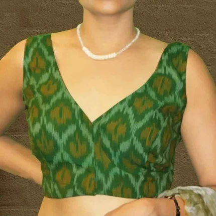 Cholii Green Is In - Ikkat Cotton Sleeveless Blouse