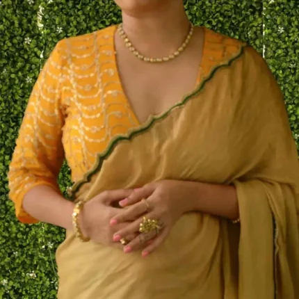 Cholii Haldi - Pure Chinnon Chiffon Elbow sleeve Blouse