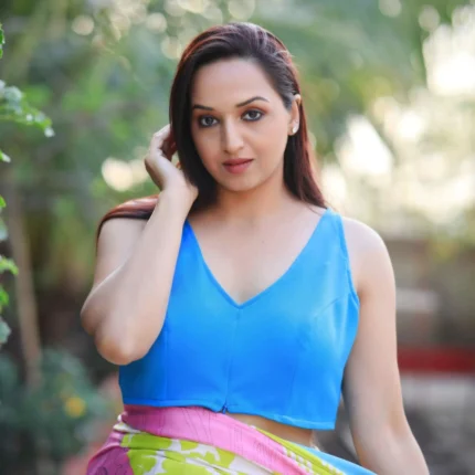 Cholii Neon - Blue Colour Lycra Slub Sleeveless Blouse
