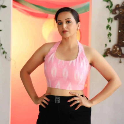 Cholii Pink Breez - Pure Ikkat Cotton Sleeveless Blouse