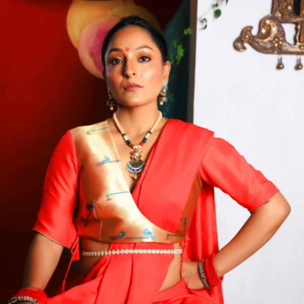 Cholii Red chillie - Paithani Silk And Pure Cotton Silk Half Sleeve Blouse