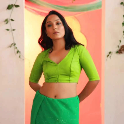 Cholii Rojana - Green Colour Pure Cotton Short Sleev Blouse