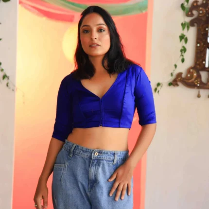 Cholii Rojana - Indigo Colour Pure Cotton Short Sleev Blouse