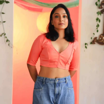 Cholii Rojana - Peach Colour Pure Cotton Short Sleeve Blouse